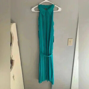 Woman’s Worthington Teal Pleated Sleeveless Chiffon Flowy Wedding Guest Dress